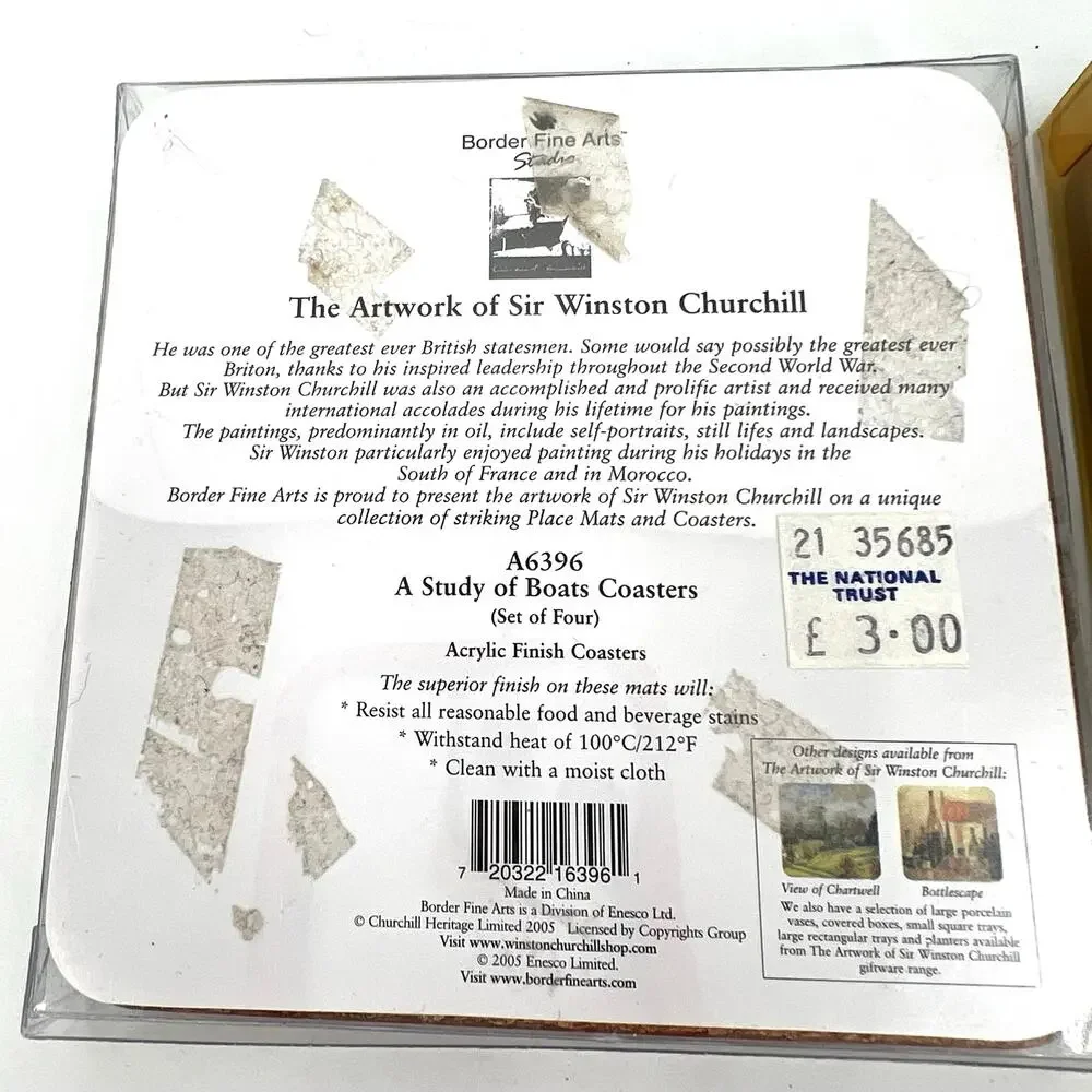 2 Sir Winston Churchill painting coasters set  by Border Fine Arts Studio UK.